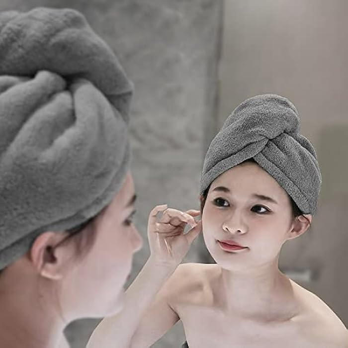 YEFAF 2 Pack Microfiber Hair Towel Wrap, Fast Drying with Button, Soft Super Absorbent for Long & Curly Hair, Anti-Frizz - Image 2
